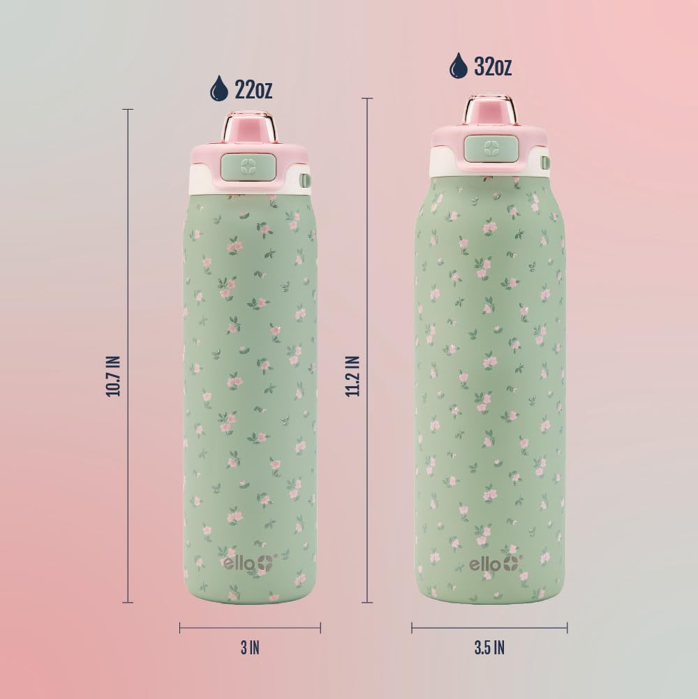 Ello Pop & Fill Insulated Stainless Steel Water Bottle with Quick Fill Lid, Leakproof Locking, Sip or Chug Spout, BPA-Free, Double Wall Vacuum Insulated for Sports, Travel & School- 22oz / 32oz / 40oz