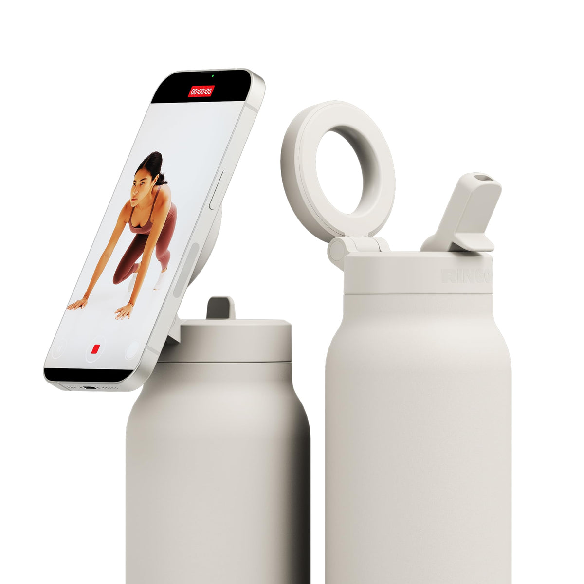 RINGO PRO Insulated Water Bottle, Magnetic Phone Tripod Mount, Lilac, 24 oz