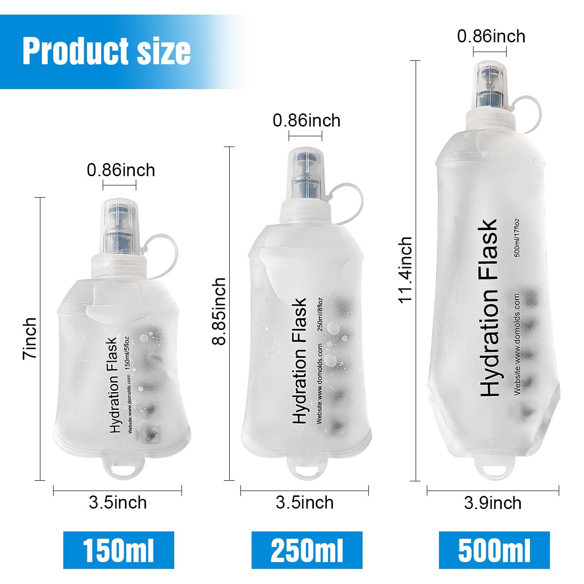 AXEN Soft Flask TPU Foldable Running Hydration Flask, Soft Collapsible Water Bottle for Hydration Pack Cycling Marathon Running Hiking