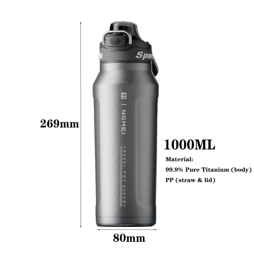 32oz (1000ml) Pure Titanium Insulated Water Bottle, Lightweight Tumbler Double Wall Vacuum Flask, Leakproof Travel Mug Cup for Outdoor Sports Camping Fitness RT178D (Ice Flower Silver)