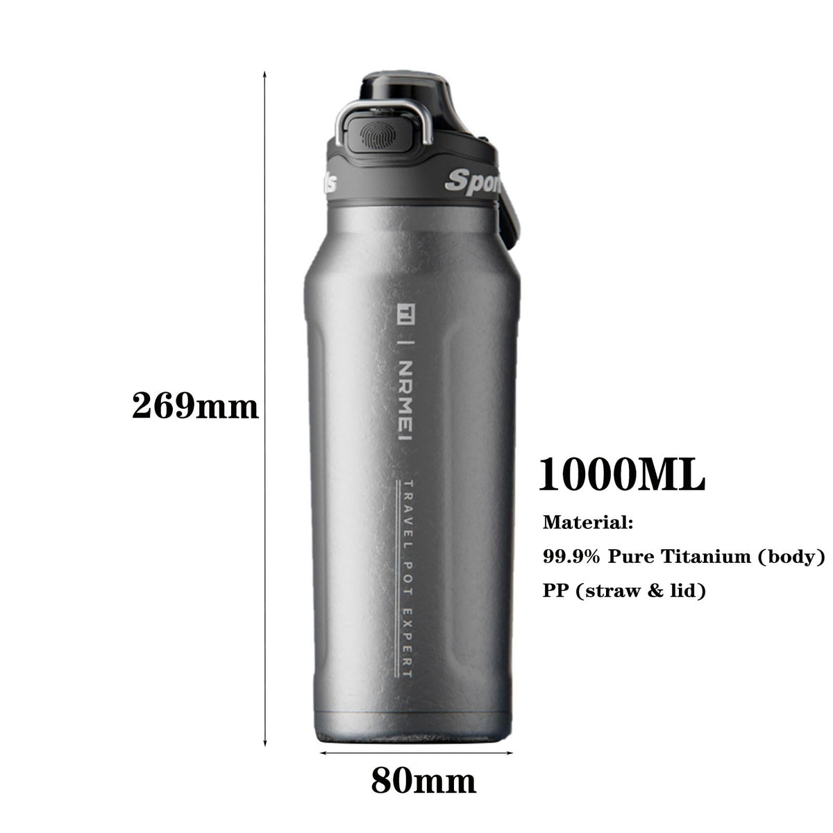 32oz (1000ml) Pure Titanium Insulated Water Bottle, Lightweight Tumbler Double Wall Vacuum Flask, Leakproof Travel Mug Cup for Outdoor Sports Camping Fitness RT178D (Ice Flower Silver)