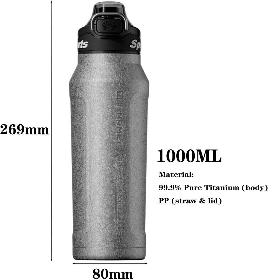 32oz (1000ml) Pure Titanium Insulated Water Bottle, Lightweight Tumbler Double Wall Vacuum Flask, Leakproof Travel Mug Cup for Outdoor Sports Camping Fitness RT178D (Ice Flower Silver)
