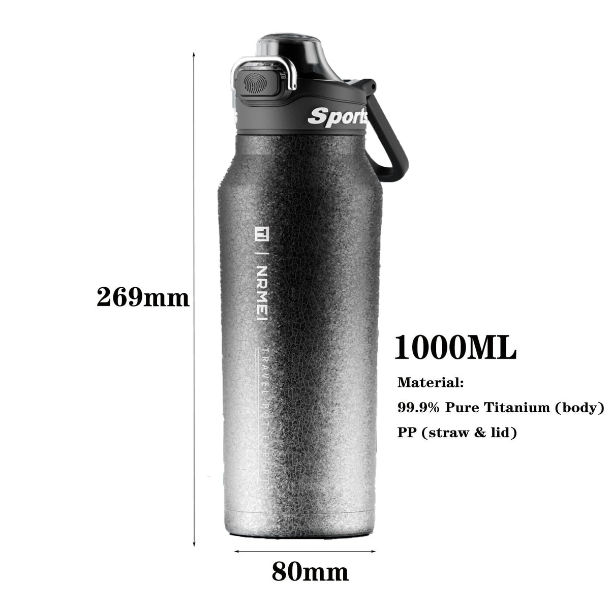32oz (1000ml) Pure Titanium Insulated Water Bottle, Lightweight Tumbler Double Wall Vacuum Flask, Leakproof Travel Mug Cup for Outdoor Sports Camping Fitness RT178D (Ice Flower Silver)