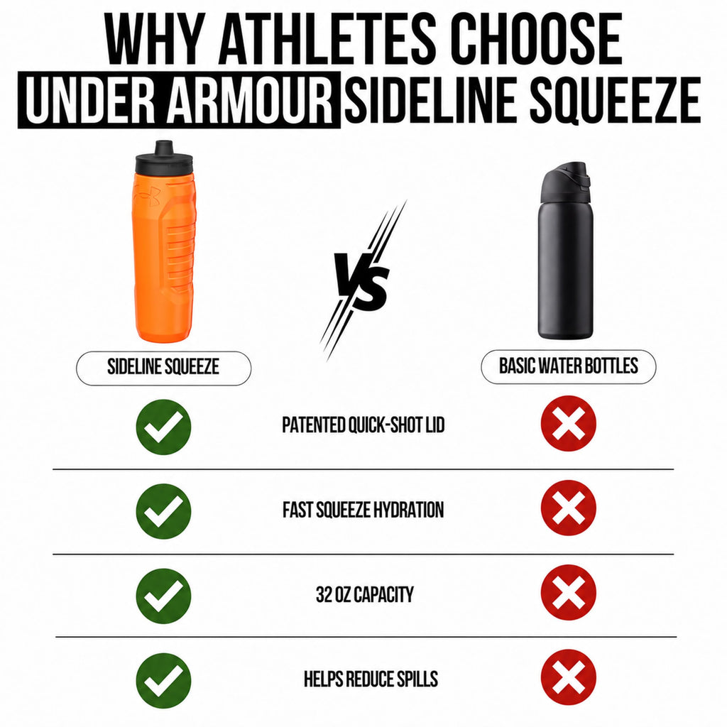 Under Armour Squeeze Water Bottles, 32 oz Water Bottles, Sideline Sports Water Bottle with Quick-Shot Lid, Quick & Easy Hydration, Gym Water Bottles, Squeeze Bottle, 1 32oz Bottle