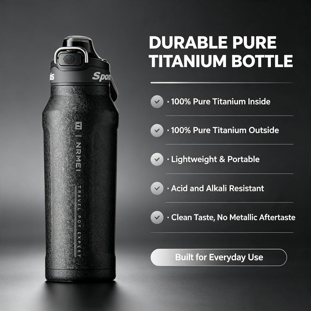 32oz (1000ml) Pure Titanium Insulated Water Bottle, Lightweight Tumbler Double Wall Vacuum Flask, Leakproof Travel Mug Cup for Outdoor Sports Camping Fitness RT178D (Ice Flower Silver)