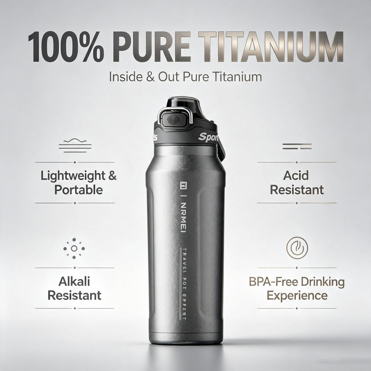 32oz (1000ml) Pure Titanium Insulated Water Bottle, Lightweight Tumbler Double Wall Vacuum Flask, Leakproof Travel Mug Cup for Outdoor Sports Camping Fitness RT178D (Ice Flower Silver)
