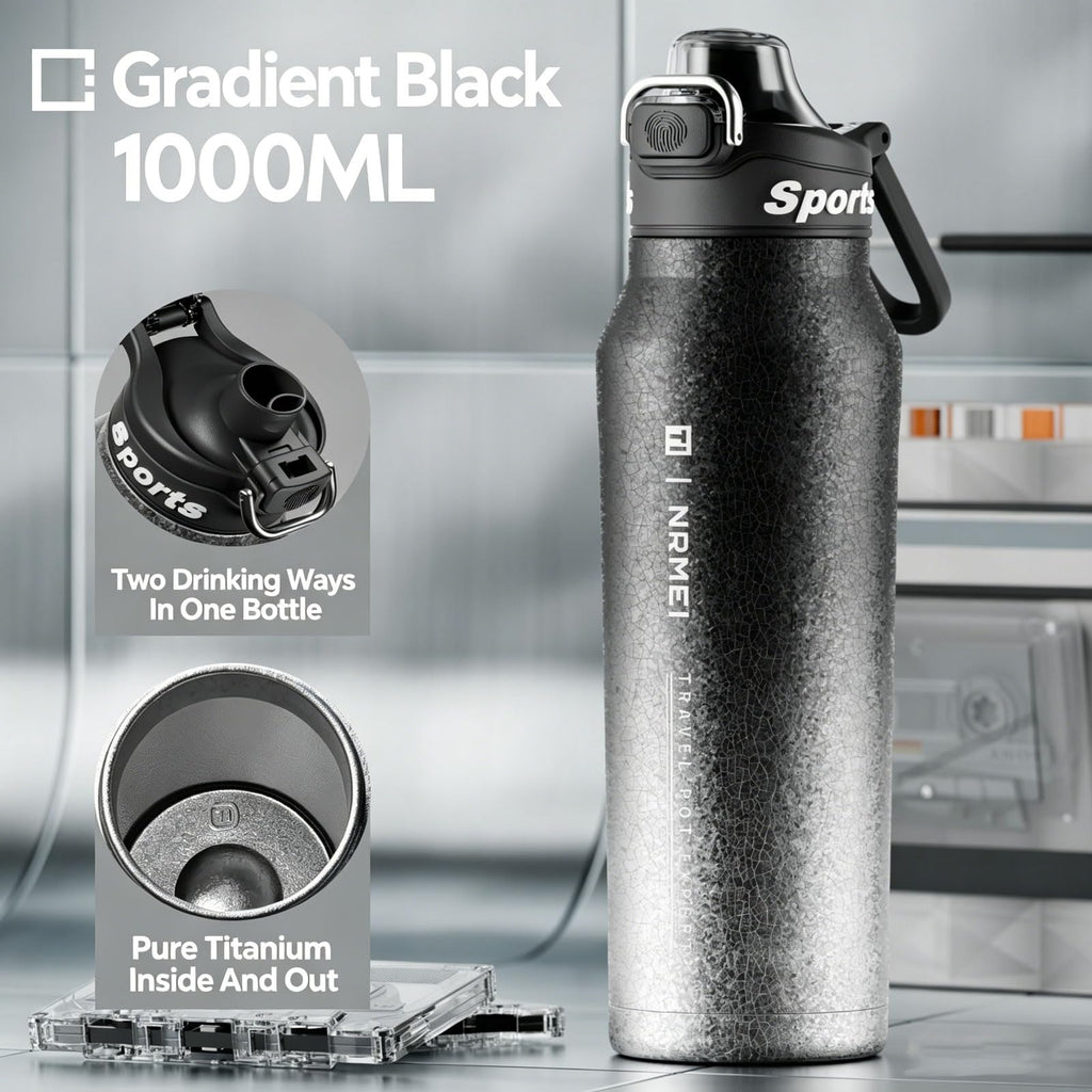 32oz (1000ml) Pure Titanium Insulated Water Bottle, Lightweight Tumbler Double Wall Vacuum Flask, Leakproof Travel Mug Cup for Outdoor Sports Camping Fitness RT178D (Ice Flower Silver)