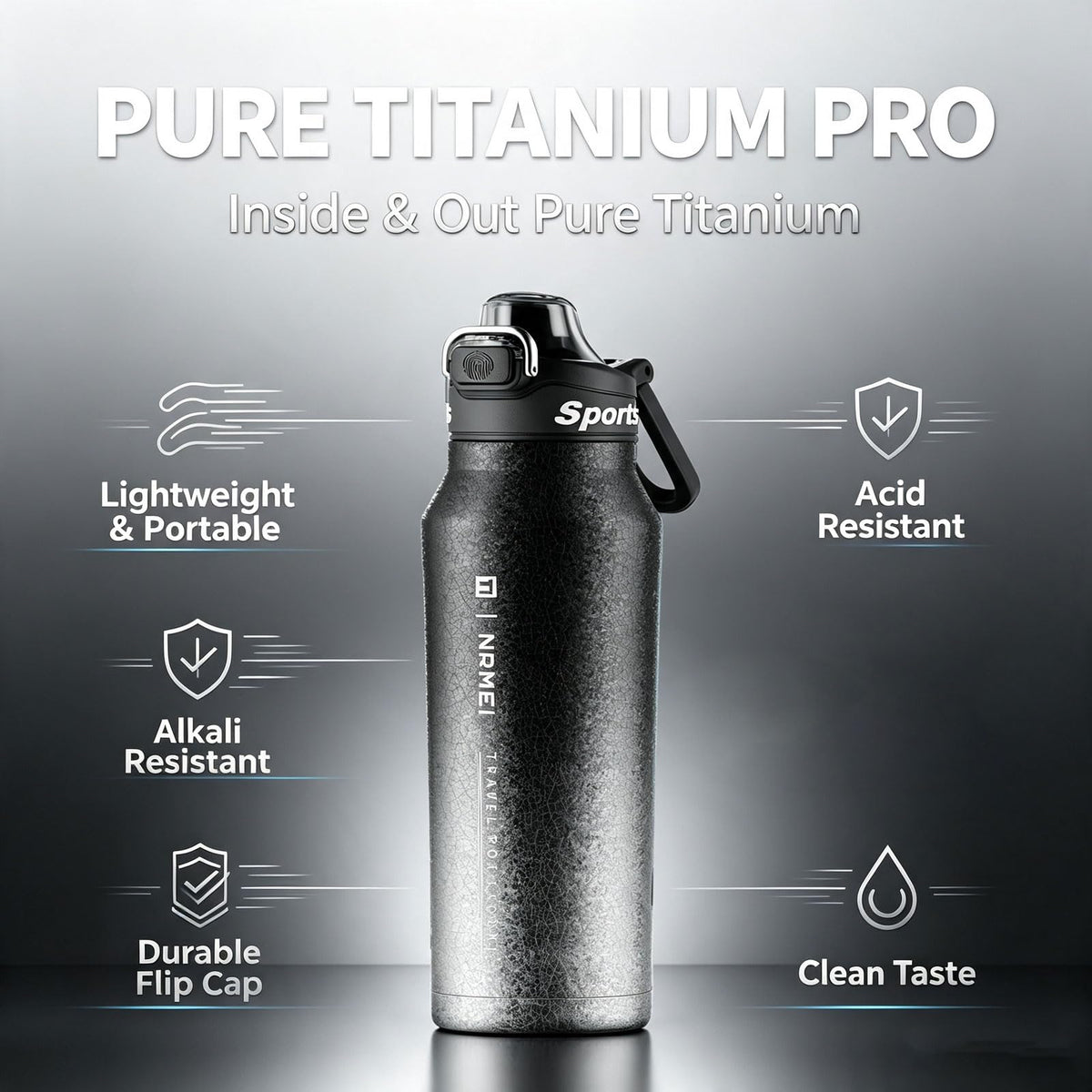 32oz (1000ml) Pure Titanium Insulated Water Bottle, Lightweight Tumbler Double Wall Vacuum Flask, Leakproof Travel Mug Cup for Outdoor Sports Camping Fitness RT178D (Ice Flower Silver)