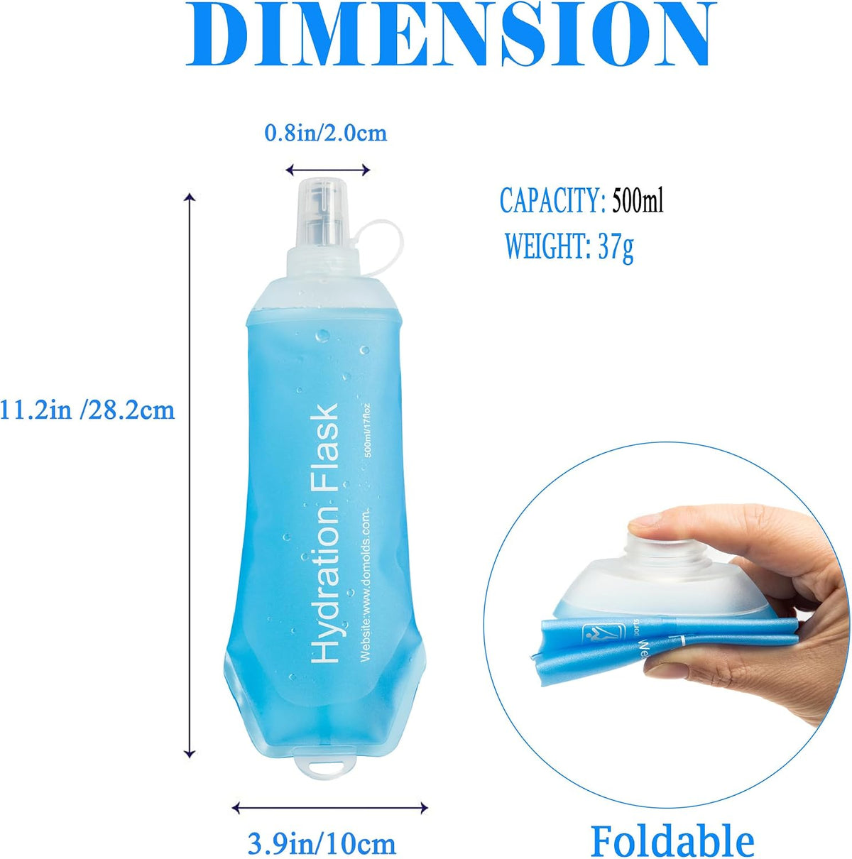 AXEN Soft Flask TPU Foldable Running Hydration Flask, Soft Collapsible Water Bottle for Hydration Pack Cycling Marathon Running Hiking