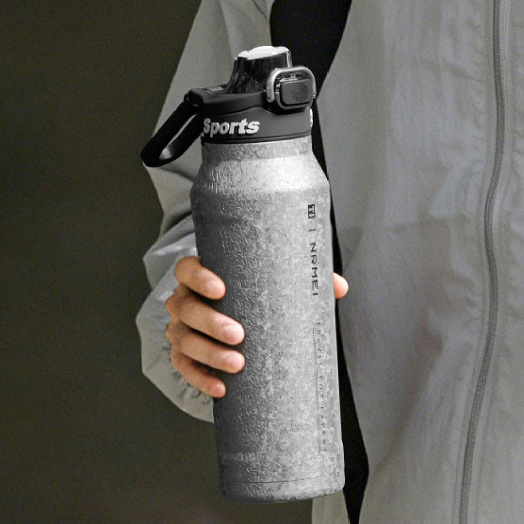 32oz (1000ml) Pure Titanium Insulated Water Bottle, Lightweight Tumbler Double Wall Vacuum Flask, Leakproof Travel Mug Cup for Outdoor Sports Camping Fitness RT178D (Ice Flower Silver)