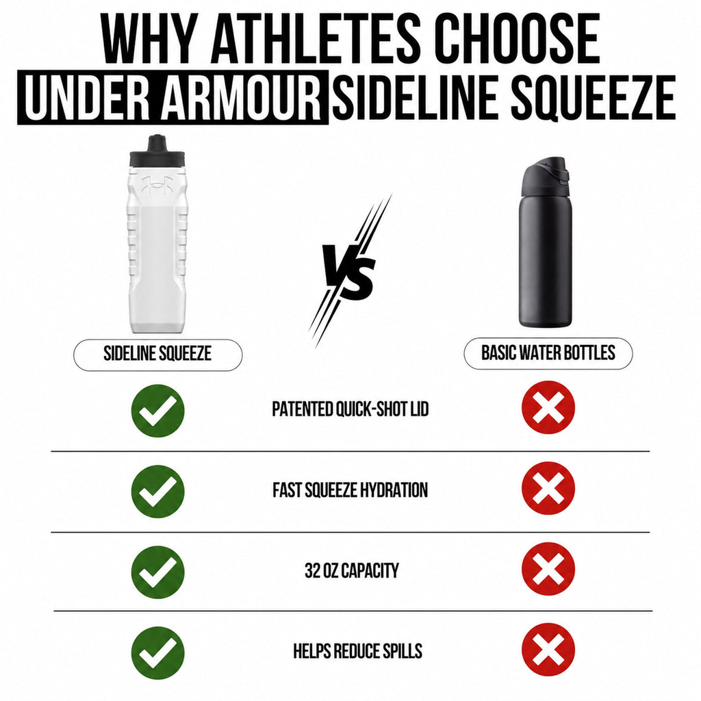 Under Armour Squeeze Water Bottles, 32 oz Water Bottles, Sideline Sports Water Bottle with Quick-Shot Lid, Quick & Easy Hydration, Gym Water Bottles, Squeeze Bottle, 1 32oz Bottle