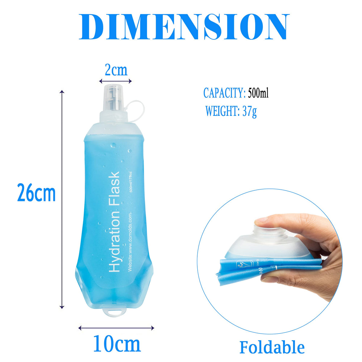 AXEN Soft Flask TPU Foldable Running Hydration Flask, Soft Collapsible Water Bottle for Hydration Pack Cycling Marathon Running Hiking