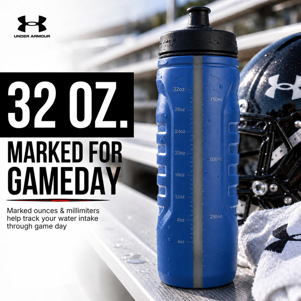 Under Armour Squeeze Water Bottles, 32 oz Water Bottles, Sideline Sports Water Bottle with Quick-Shot Lid, Quick & Easy Hydration, Gym Water Bottles, Squeeze Bottle, 1 32oz Bottle