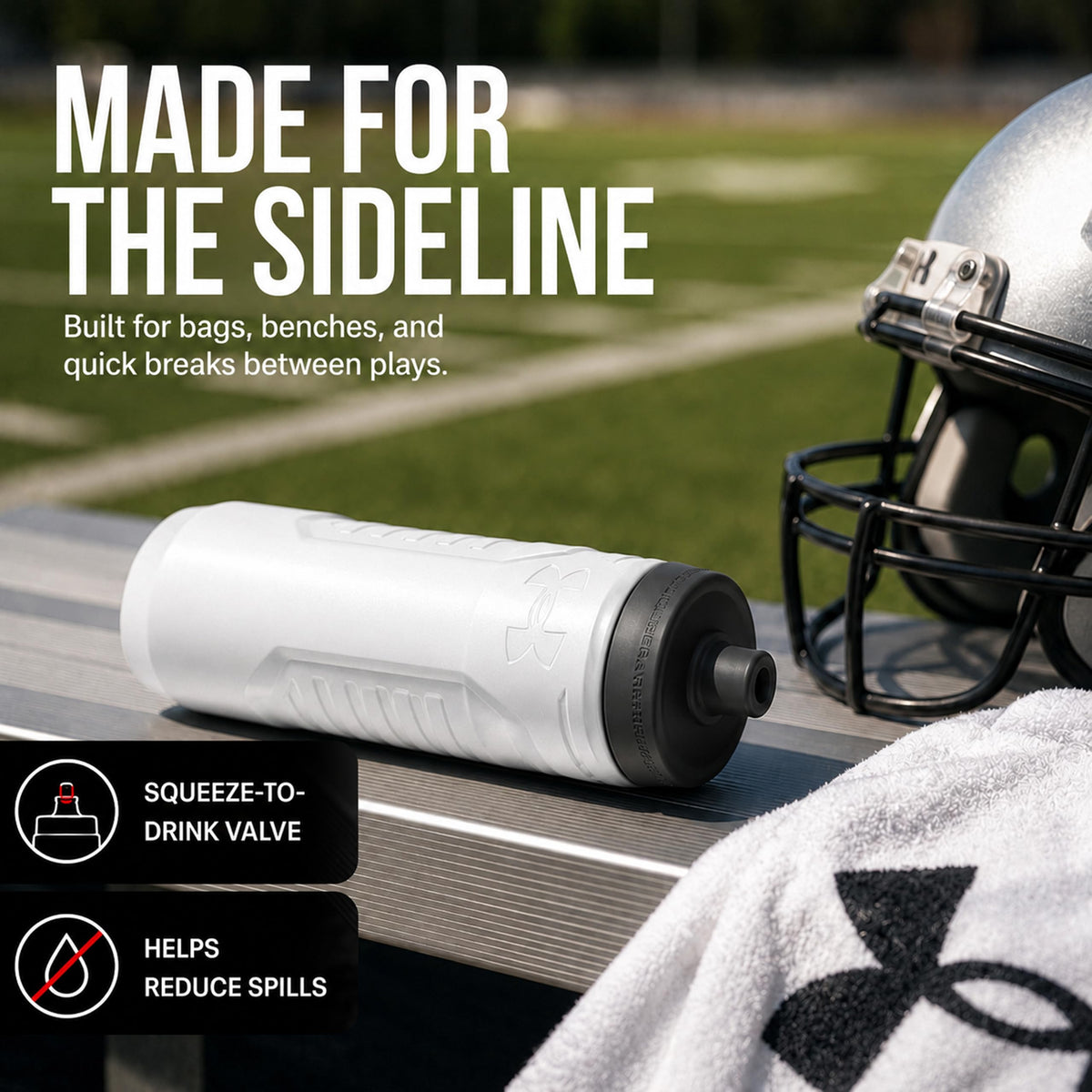 Under Armour Squeeze Water Bottles, 32 oz Water Bottles, Sideline Sports Water Bottle with Quick-Shot Lid, Quick & Easy Hydration, Gym Water Bottles, Squeeze Bottle, 1 32oz Bottle