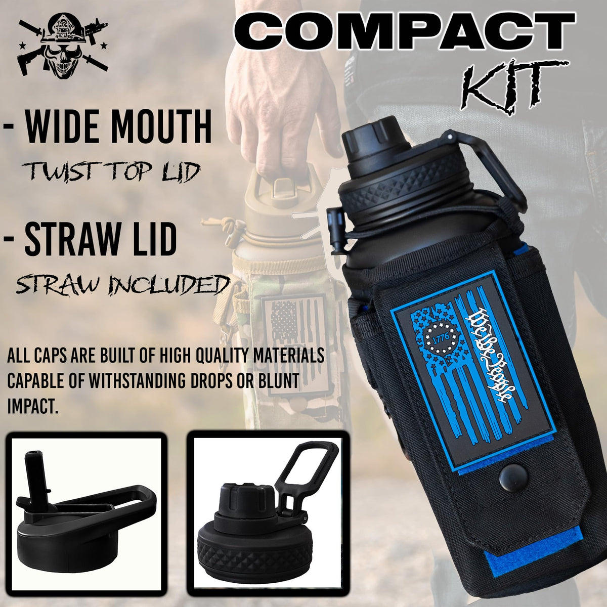 Iron Infidel Battle Bottle - Half Gallon Insulated Water Bottle with Paracord Handle, Large 64 oz Stainless Steel Water Jug with Rugged, Removable Sleeve for Keys, Wallet, & Phone (Live Free 2 Liter)