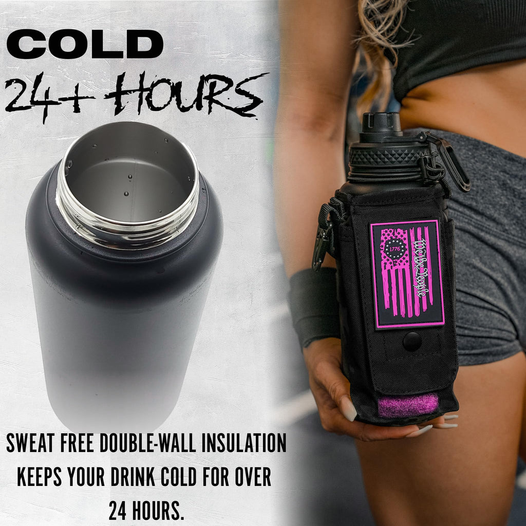 Iron Infidel Battle Bottle - Half Gallon Insulated Water Bottle with Paracord Handle, Large 64 oz Stainless Steel Water Jug with Rugged, Removable Sleeve for Keys, Wallet, & Phone (Live Free 2 Liter)