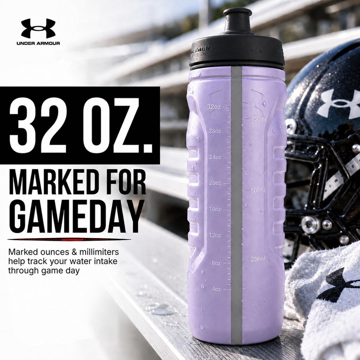 Under Armour Squeeze Water Bottles, 32 oz Water Bottles, Sideline Sports Water Bottle with Quick-Shot Lid, Quick & Easy Hydration, Gym Water Bottles, Squeeze Bottle, 1 32oz Bottle