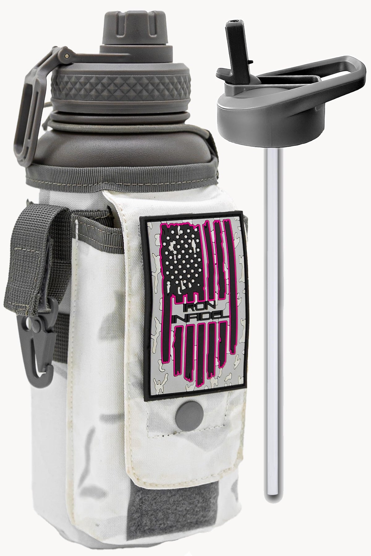 Iron Infidel Battle Bottle - Half Gallon Insulated Water Bottle with Paracord Handle, Large 64 oz Stainless Steel Water Jug with Rugged, Removable Sleeve for Keys, Wallet, & Phone (Live Free 2 Liter)